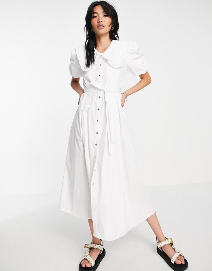 River Island Oversized Collar Poplin Maxi Dress In White