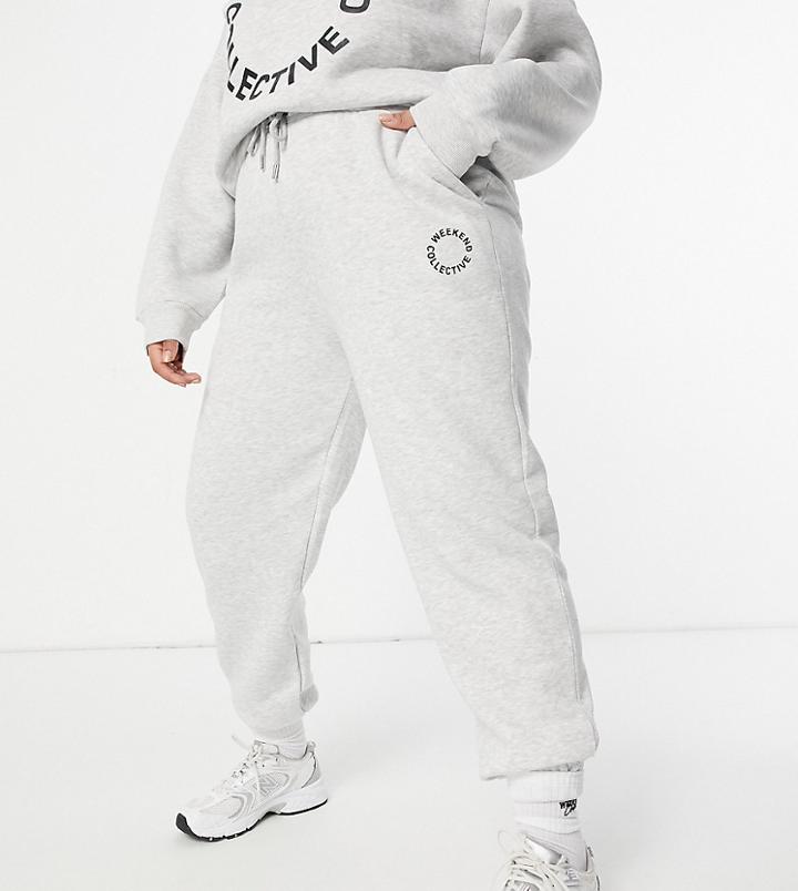Asos Weekend Collective Curve Oversized Sweatpants With Logo In Gray Heather-grey