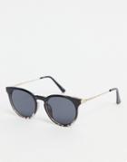 Asos Design Round Sunglasses In Black And Tort Frame-multi