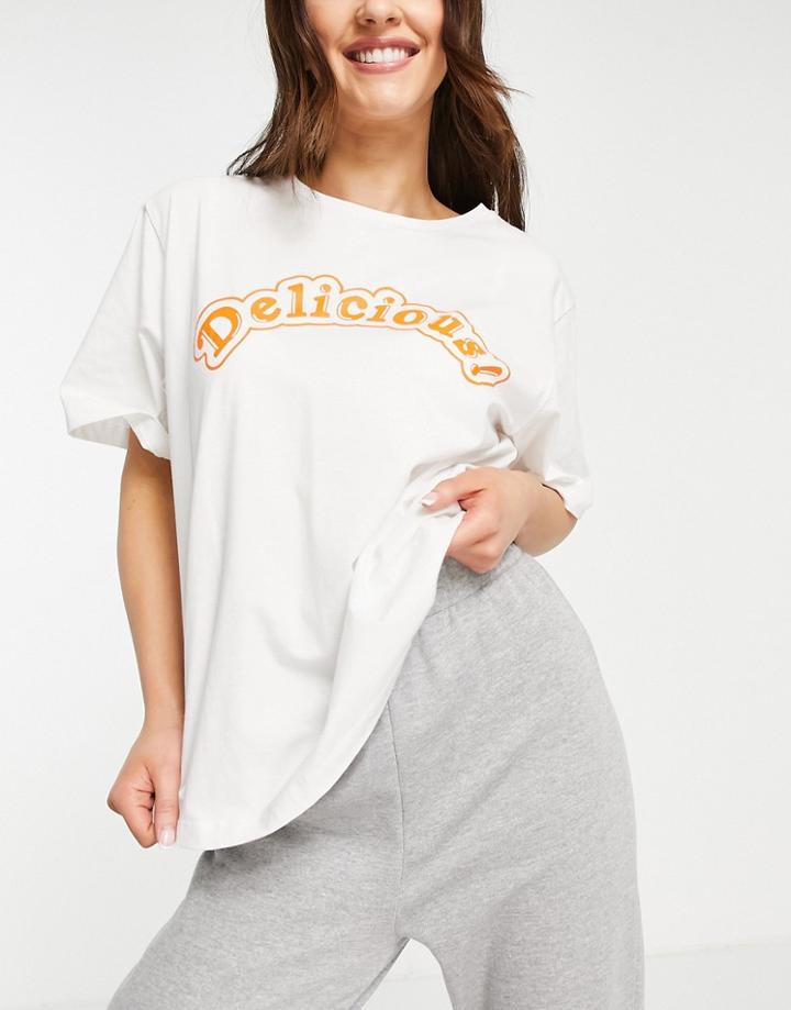 Asos Design Lounge Sushi Oversized Tee & Sweatpants In White & Gray-multi