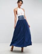 Asos Maxi Tulle Skirt With Crossover Embellished Waistband - Navy