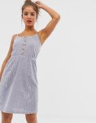 Brave Soul Button Up Cami Dress In Stripe-white