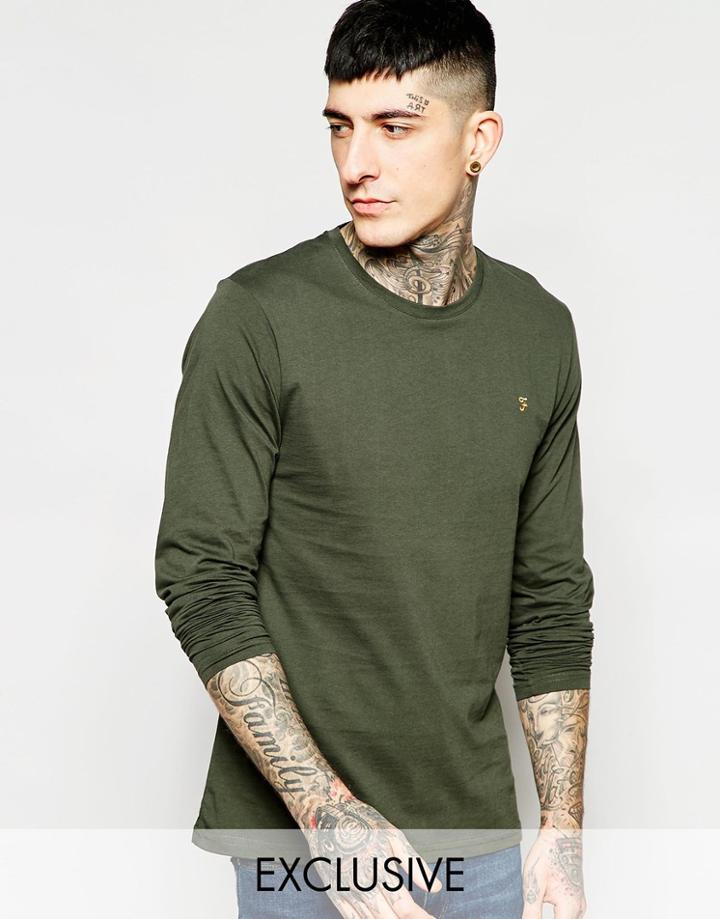 Farah T-shirt With F Logo Slim Fit Exclusive Long Sleeves - Evergreen