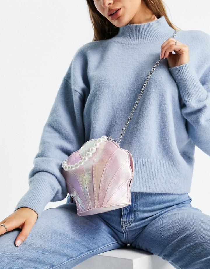 Skinny Dip Pearly Shell Cross Body Bag In Irridescent Pearl-pink