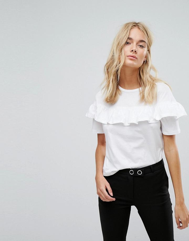 Mango Frill Detail T-shirt - White