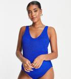 Asos Design Maternity Crinkle Scoop Swimsuit In Cobalt Blue