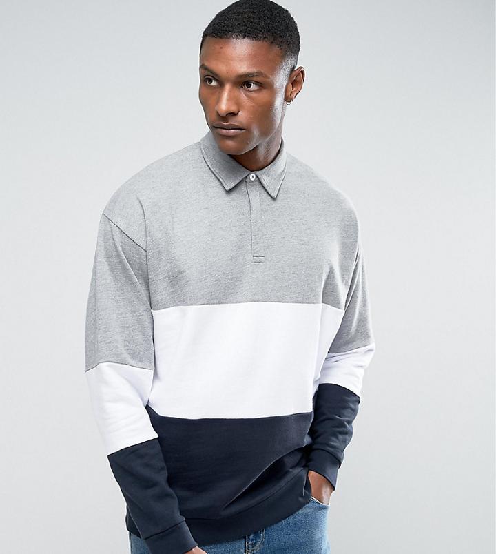 Asos Tall Oversized Rugby Sweatshirt With Color Blocking - Gray