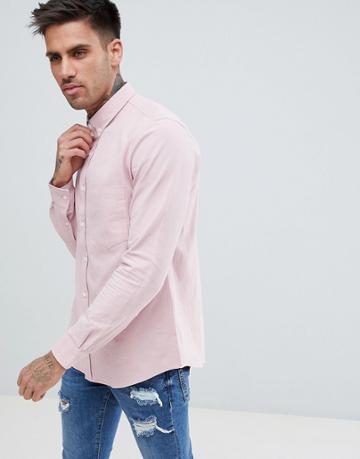 Just Junkies Washed Button Down Cotton Long Sleeve Shirt - Pink