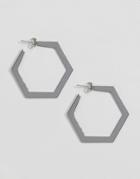 Monki Hexagon Hoop Earrings - Silver