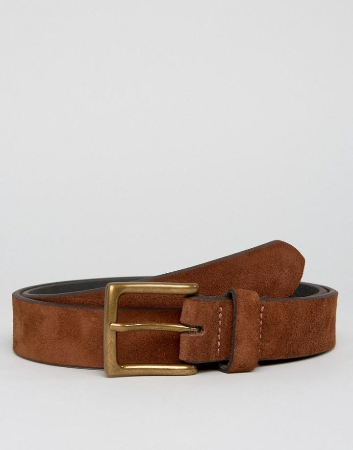 Asos Wide Suede Belt In Tan - Tan