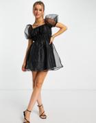 Miss Selfridge Volume Organza Mini Dress In Black