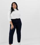 Asos Design Curve Recycled Farleigh High Waisted Slim Mom Jeans In Dark Wash Blue With Front Seam Detail