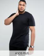 Asos Plus Longline Muscle Fit T-shirt With Side Zips In Black - Black