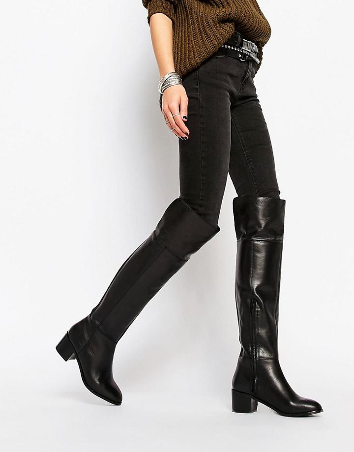 Oasis Over The Knee Block Heel Boots - Black
