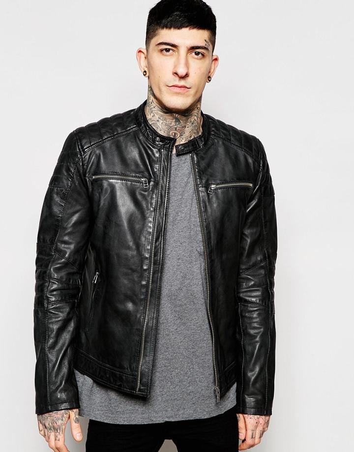 Goosecraft Leather Biker Jacket In Black - Black