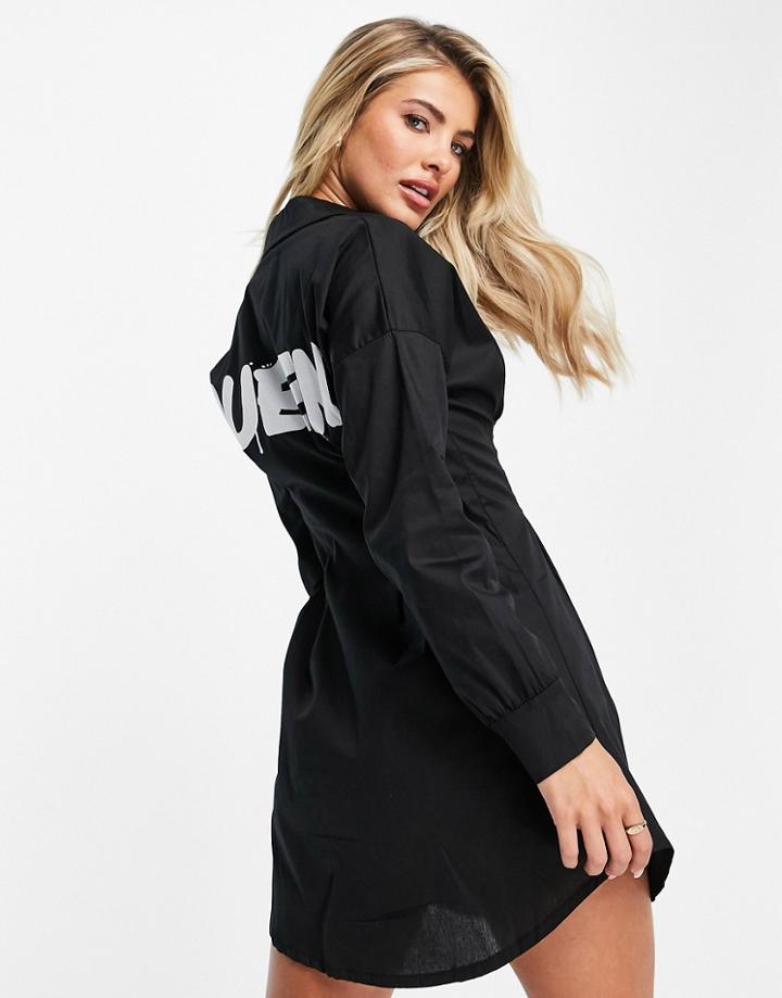 I Saw It First Cotton Poplin Shirt Dress With Back Print In Black