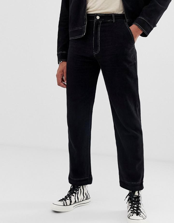 Sacred Hawk Two-piece Relaxed Fit Cord Pants In Black - Navy