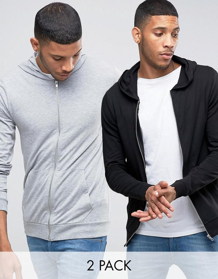 Asos Lightweight Muscle Hoodie 2 Pack Black/gray Marl - Multi