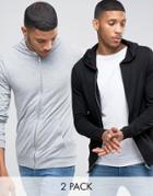 Asos Lightweight Muscle Hoodie 2 Pack Black/gray Marl - Multi