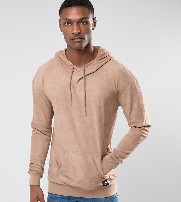 Sixth June Tall Hoodie In Stone Suedette - Stone