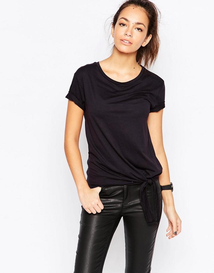 New Look Knot Front Tee - Black