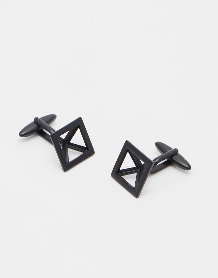 Asos Geometric Cufflinks In Matte Black - Black