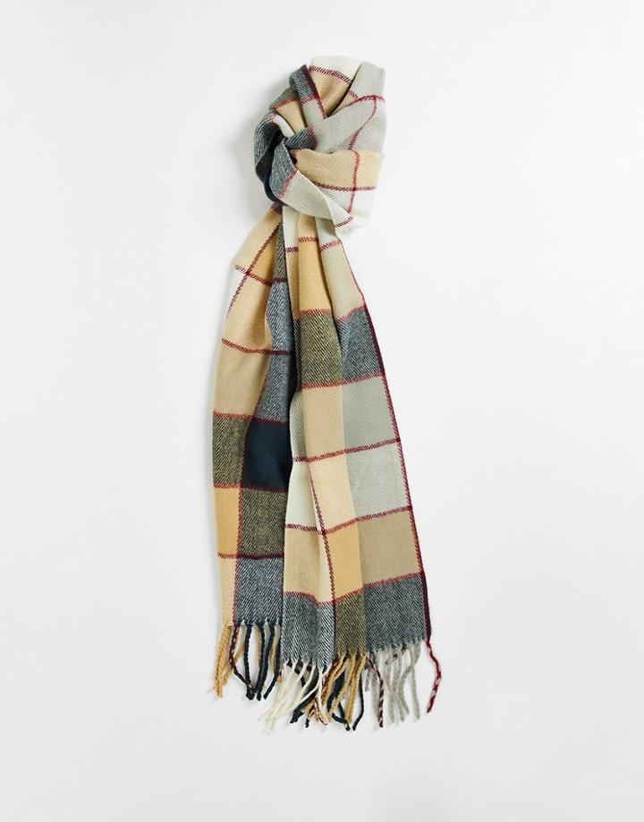 Boardmans Check Fringe Scarf In Berry-red