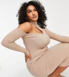 I Saw It First Plus Cut Out Body-conscious Midi Dress In Oatmeal-neutral