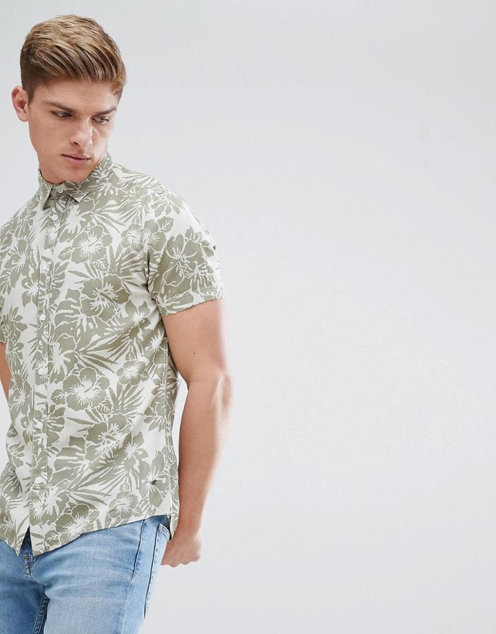 Solid Short Sleeve Shirt In Hibiscus Print