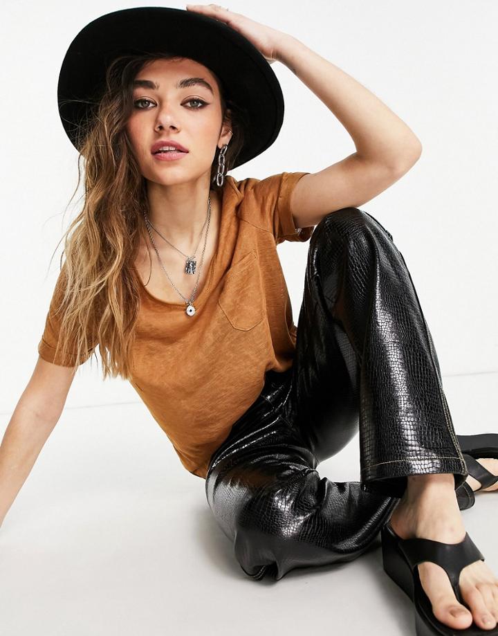 Object V Neck T-shirt In Brown