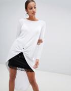 Missguided Knot Front Tunic Top - White