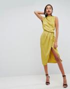 Asos Drape Front Selenia Midi Dress - Yellow