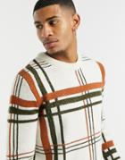 New Look Checked Knitted Sweater In Cream-white