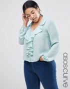 Asos Curve Soft Blouse With Ruffle Front - Green