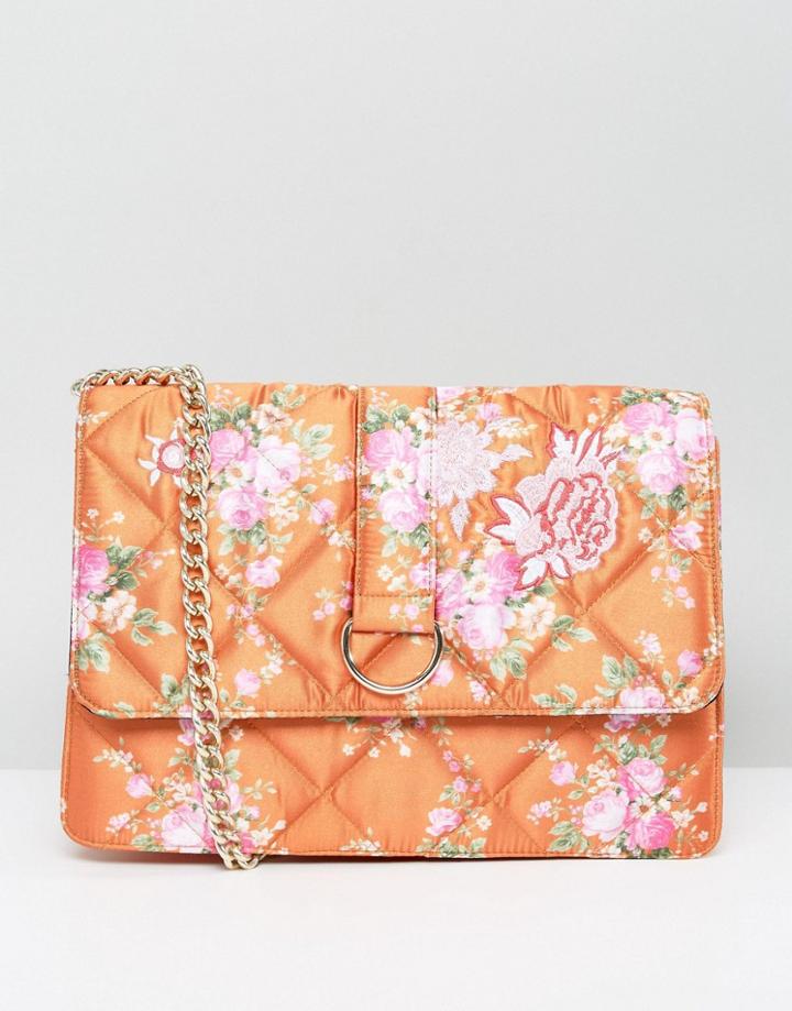 Asos Hero Jumbo Satin Printed Shoulder Bag With Chunky Chain - Orange