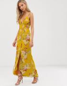 Hope & Ivy Floral Button Front Cami Strap Midi Dress - Yellow