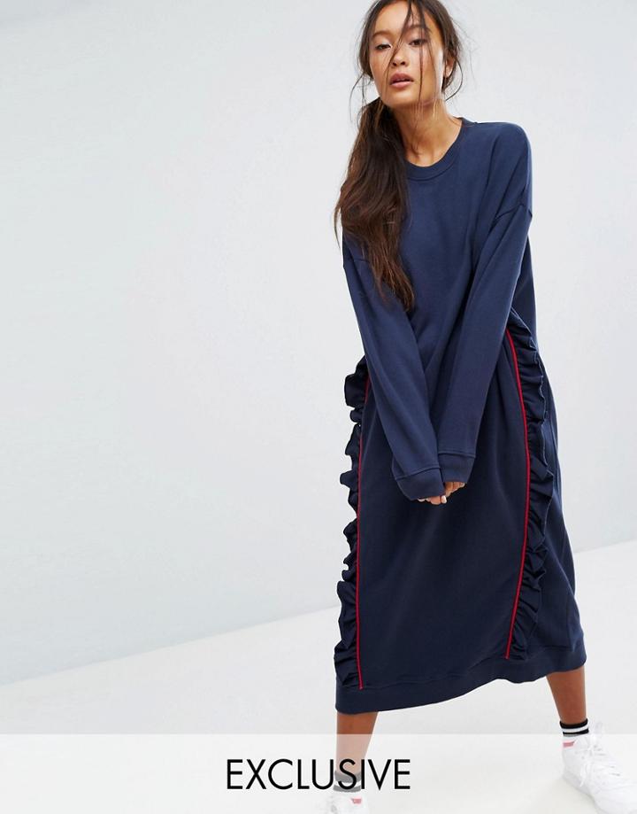 Monki Ruffle Contrast Sweat Dress - Blue