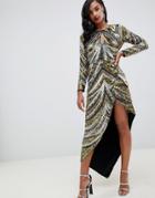 Asos Edition Sequin & Fringe Asymmetric Dress - Multi