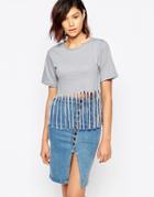 Good Vibes Bad Daze Jersey Top With Fringing - Gray