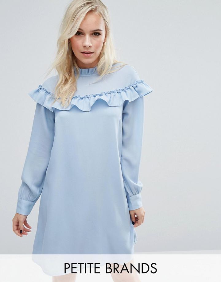 Vero Moda Petite High Neck Ruffle Smock Dress - Blue