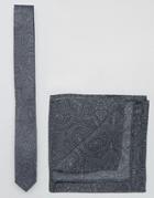 Asos Slim Paisley Tie And Pocket Square Pack - Black