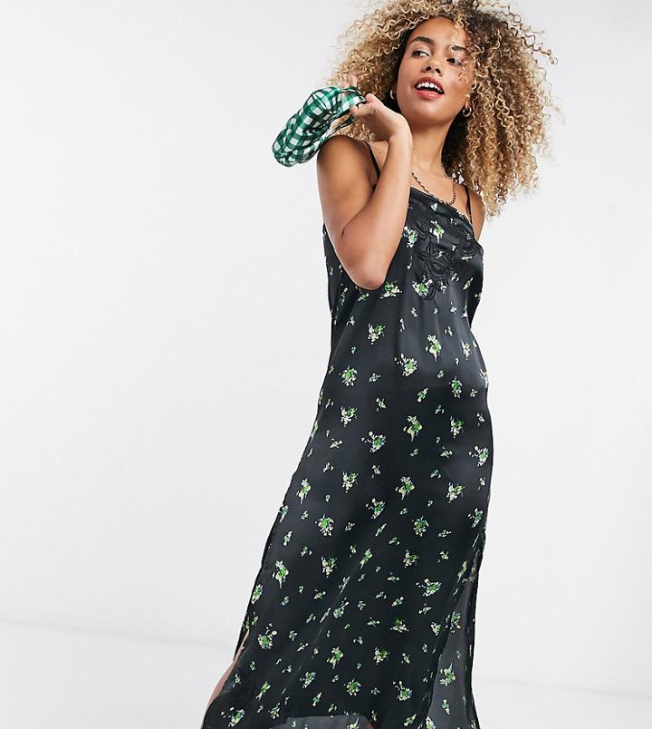 Reclaimed Vintage Inspired Satin Cami Midi Dress With Embroidery Detail-multi