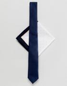 Asos Design Navy Tie & Pocket Square In Polka Dot - Navy