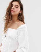 Wild Honey Bardot Structured Blouse-white
