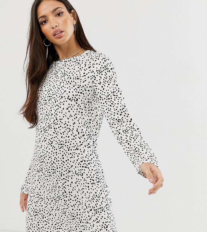 Glamorous Curve Long Sleeve Swing Dress In Polka Dot-brown