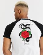 Asos Design Raglan T-shirt With Snake Print-white