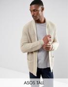 Asos Tall Knitted Cardigan In Oatmeal - Beige