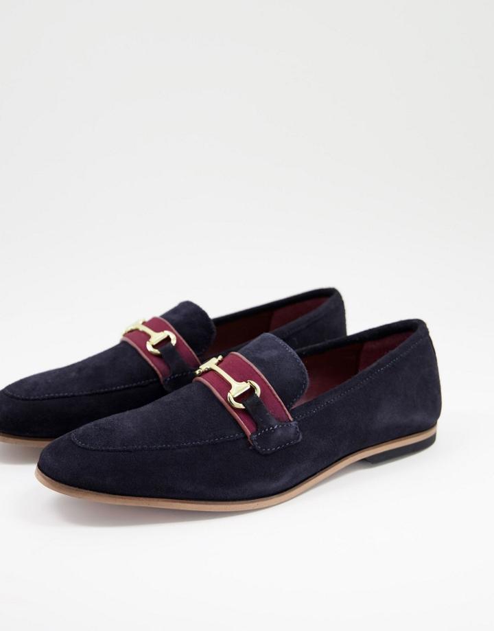 Walk London Raphael Bar Loafers In Navy Suede-neutral