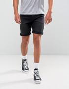 Asos Denim Shorts In Stretch Slim 12.5oz Washed Black - Black