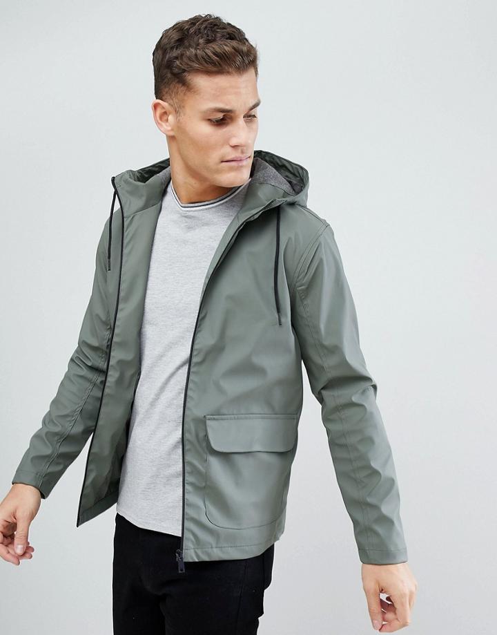 Brave Soul Water Resistant Zip Through Trench - Green